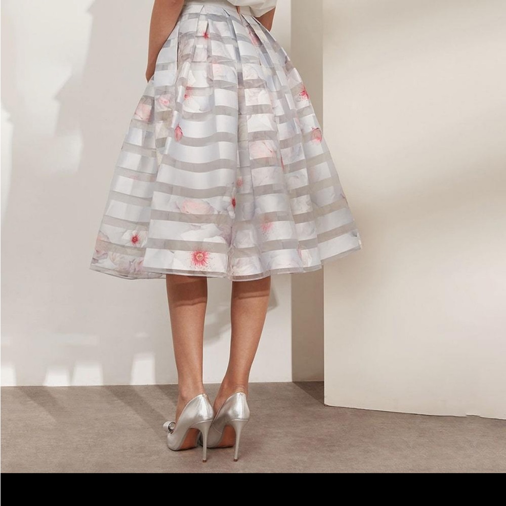 Ted Baker Rosaley Chelsea Silver Mesh Satin Organza Midi Skirt